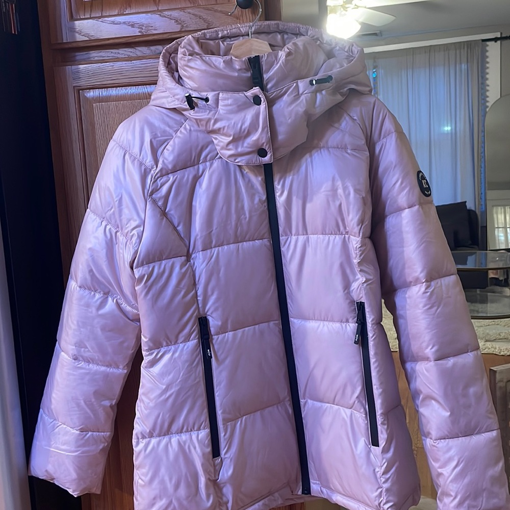 Kenneth Cole New York Light Pink Puffer Coat with Hood